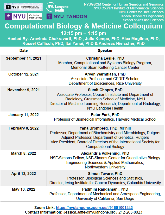 Nyu Calendar 2022 Computational Biology & Medicine Colloquium – Nyu Center For Data Science