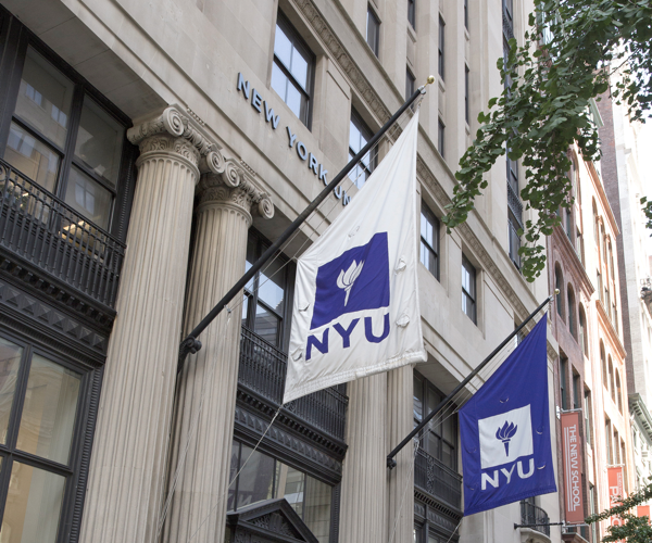 NYU flags outside building