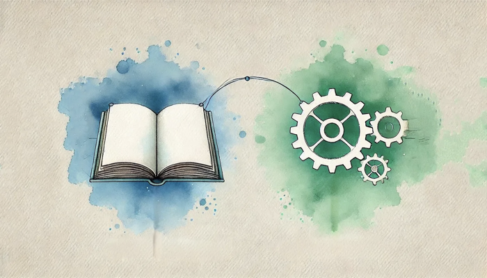 illustration of an open book and a gear