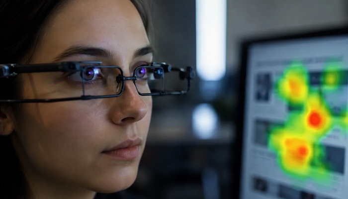 Woman doing computer eye test